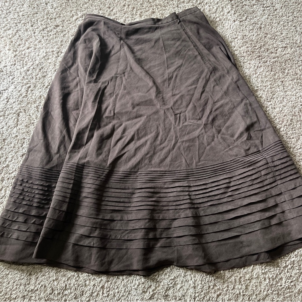 Jones New York Silk And Linen Brown MIDI A-Line Skirt Size 12